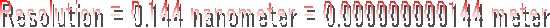 Resolution = 0.144 nanometer = 0.000000000144 meter